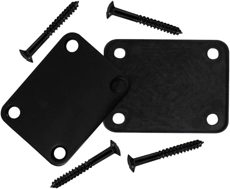 Micovay 2 Pack Guitar Metal Neck Plates with Plastic Mat Compatible for Strat Tele Style Electric Guitar Replacement, Black - Image 2